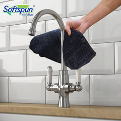 Softspun Microfiber High Loop Cleaning Cloths Towel 600 Gsm | Highly Absorbent, Lint & Streak Free, Multi-Purpose Wash Cloth For Kitchen, Window, Silverware - Pack Of 5 (Black)