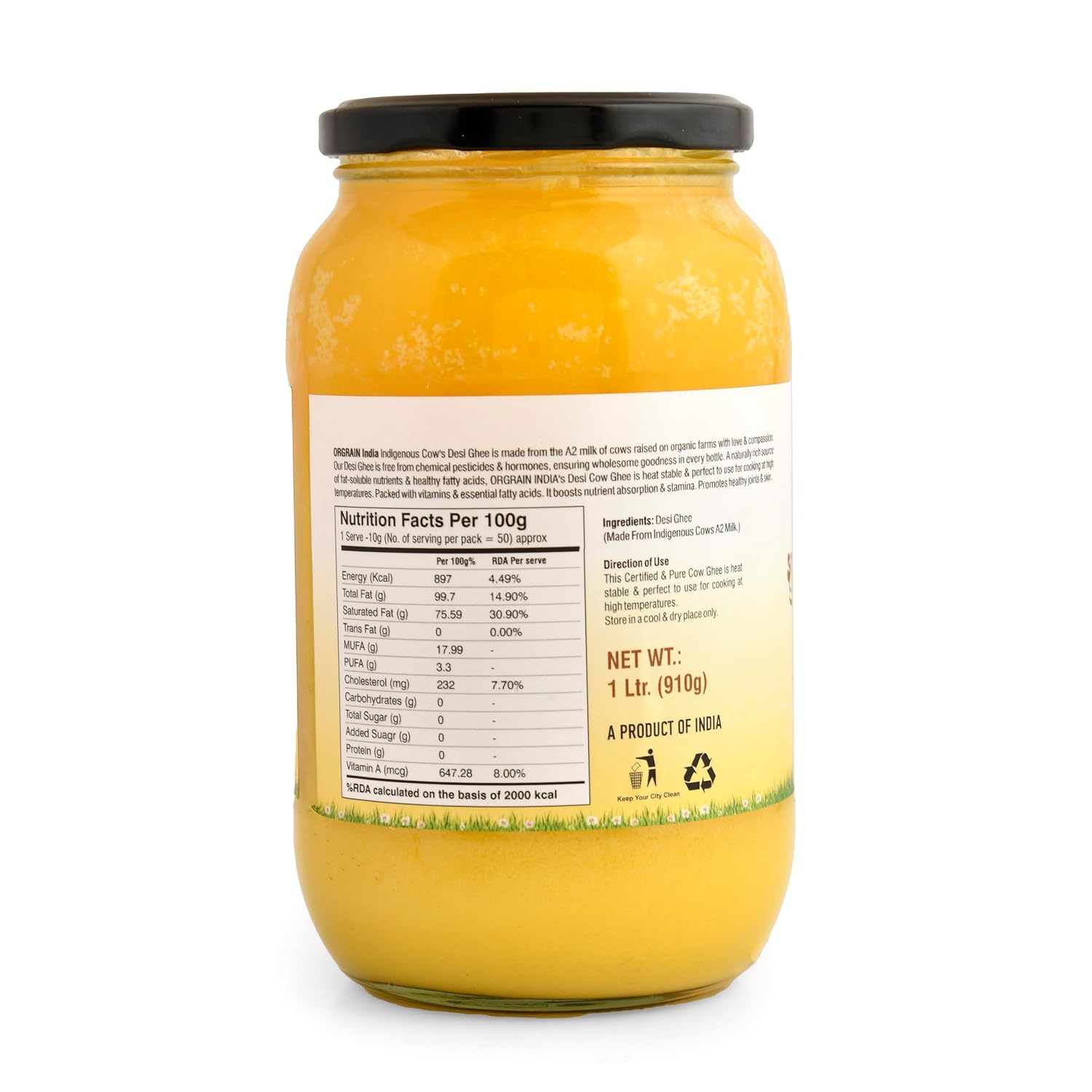 Natural ?????????? Desi Cow Ghee By Orgrain India | Rich In Nutrients & Healthy Desi Cow Ghee For Boost Energy | (1 Litr) 33.8 Ounce | Jar Pack