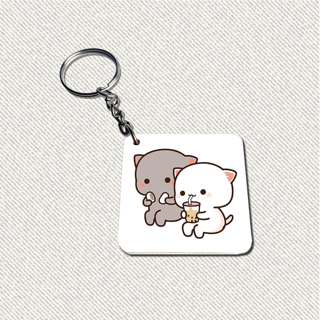 Peach & Goma Mochi Cat Pillow Cushion, Keychain With Card, White | Peach Goma Pillow, For Boyfriend, Valentines Gift For Girlfriend, Pillow For Couple, Washable Cover, Model No - 13
