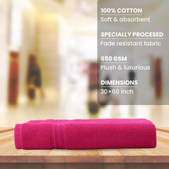 100% Cotton Bath Towel 600 Gsm | Soft Absorbent For Daily Use Bath Towel (Hot Pink)