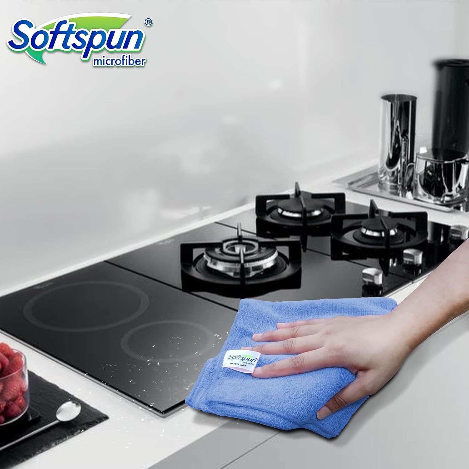 Softspun Microfiber Cleaning Cloths Towel 300 Gsm | Thick Lint & Streak-Free Multipurpose Cloths Automotive Microfibre Towels For Car, Bike Cleaning Polishing Washing Pack Of 5 (Sky Blue)