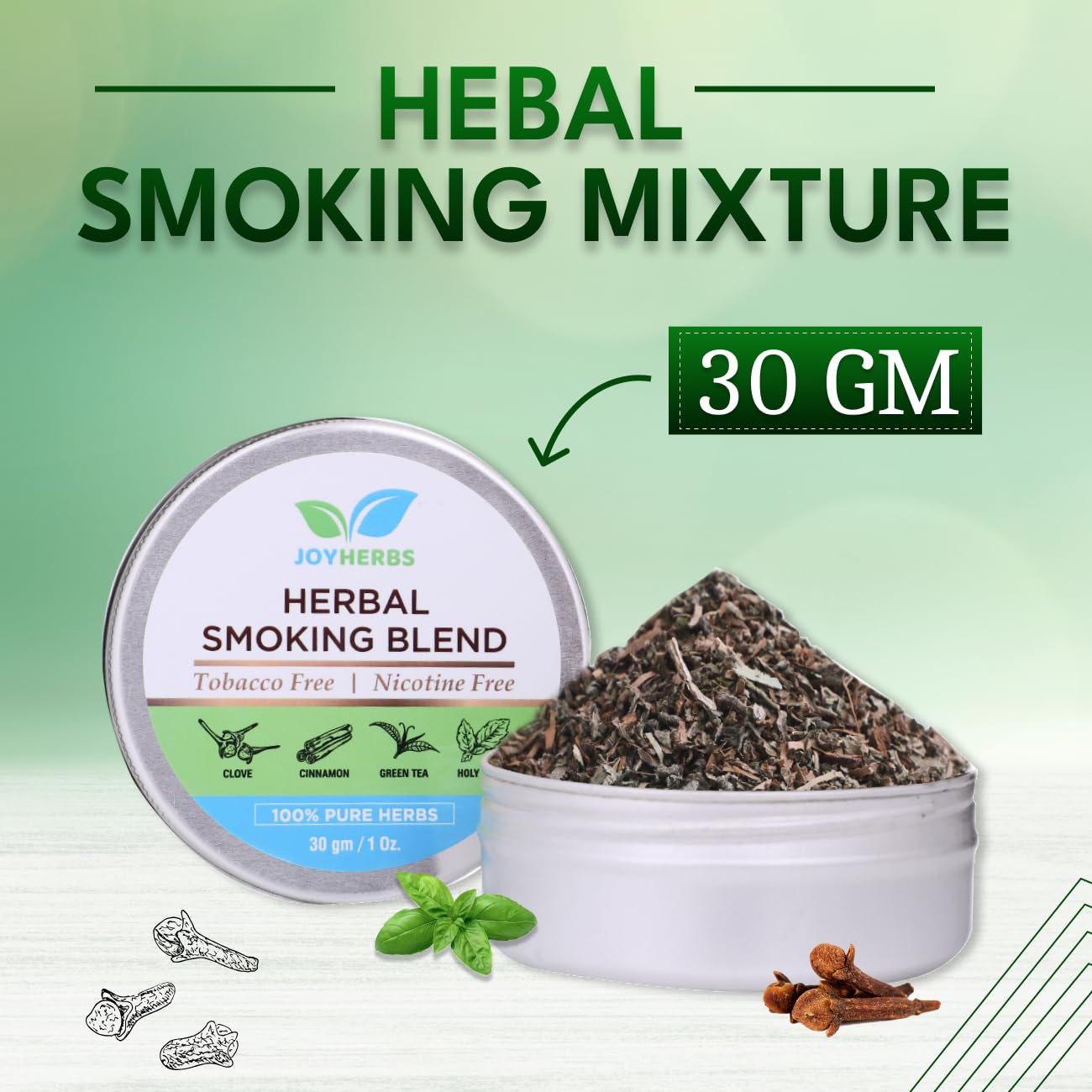 Natural & Ayurvedic Herbal Smoking Blend 1 Pack 1 Oz/ 30g Can With Wooden Black Bowl Pipe | Helps To Quit Smoking - Tobacco-Free & Nicotine-Free Smoking Mixture