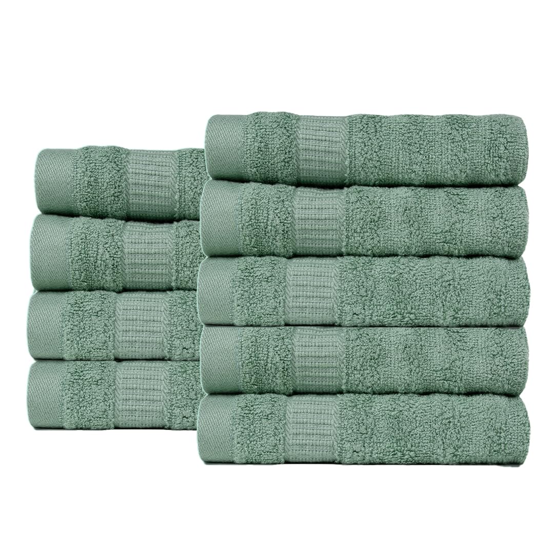 Mush Bamboo Face Towel Set 100% Bamboo 550 Gsm | Face Towel For Women & Men Small Towels For Face & Hand | Set Of 9 - Olive Green