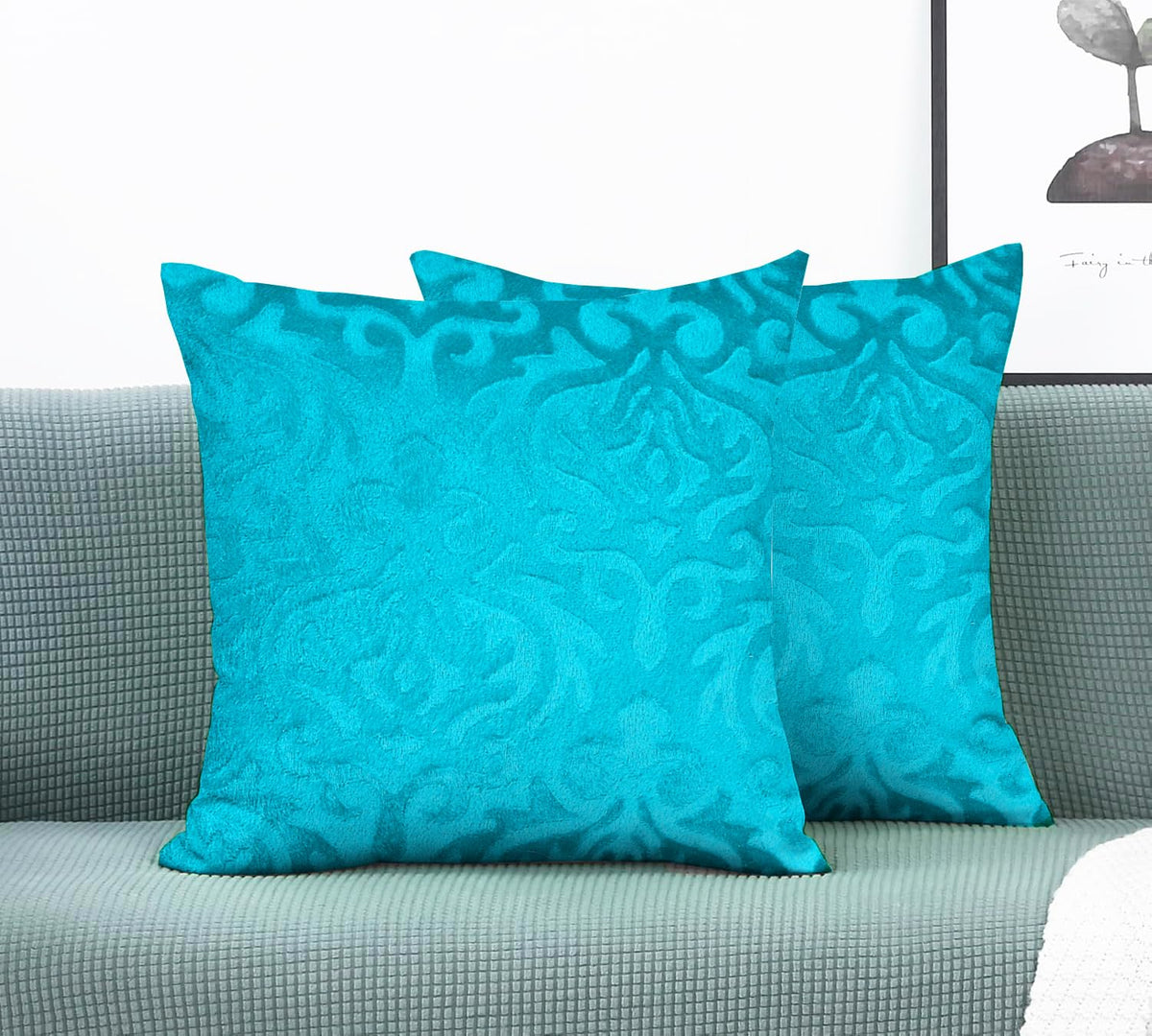 Microfiber Square Pillow Cushion For Sofa & Bed, Sky-Blue - 16 X 16 Inch | Soft, Fluffy For Comfort & Back Support | Breathable, Washable | Premium Velvet Outer Cover With Zip - Set Of 2