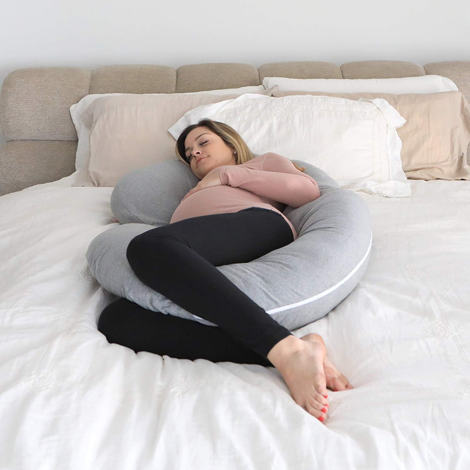 Pregnancy Pillow, C Shaped Maternity Pillow, Pillow For Pregnant Women, Grey | Hollow Fiber, Body Pillow With Zippered Cover, Soft Comfort Cotton Pillow, Adjustable, Full Body Support