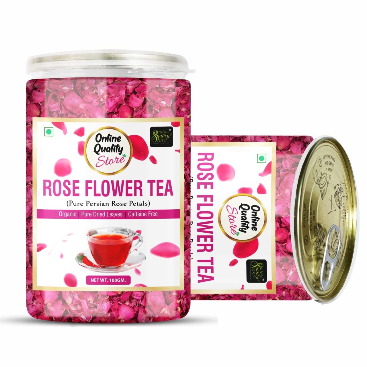 Online Quality Store Rose Flower Tea - 100gm, 3.5 Ounce | Pure Persian Rose Petals - Use For Iced Tea, Cocktails | Organic Pure Dried Leaves Herbal Tea - Caffeine Free