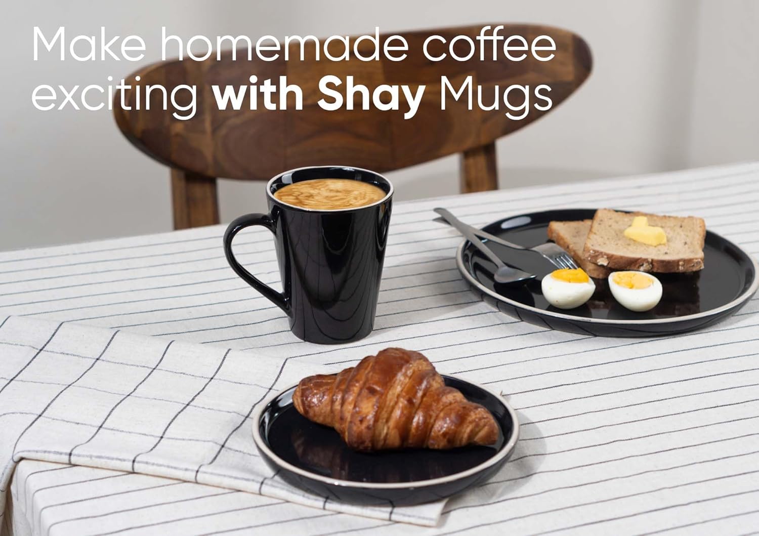 Large Ceramic Coffee Mug Set Of 2 - Black Rim, 350ml Each | Black Beauty Ceramic Mug - Tea Mug With Glossy Finish | Mug For Coffee - Ceramic Coffee Mug | Stoneware Coffee Cup - Microwave Safe