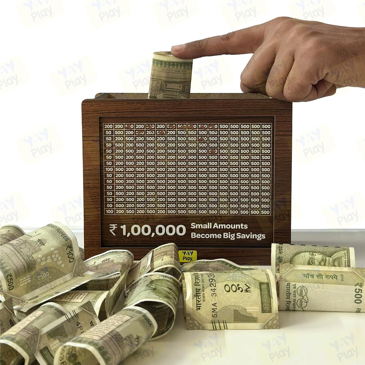 Wooden Money, Piggy Bank, Money Box, Coin Box With Carved Design For Kids, Savings Challenge Box, Cashbox,Cash Vault Wooden Savings Box | Colour - Brown