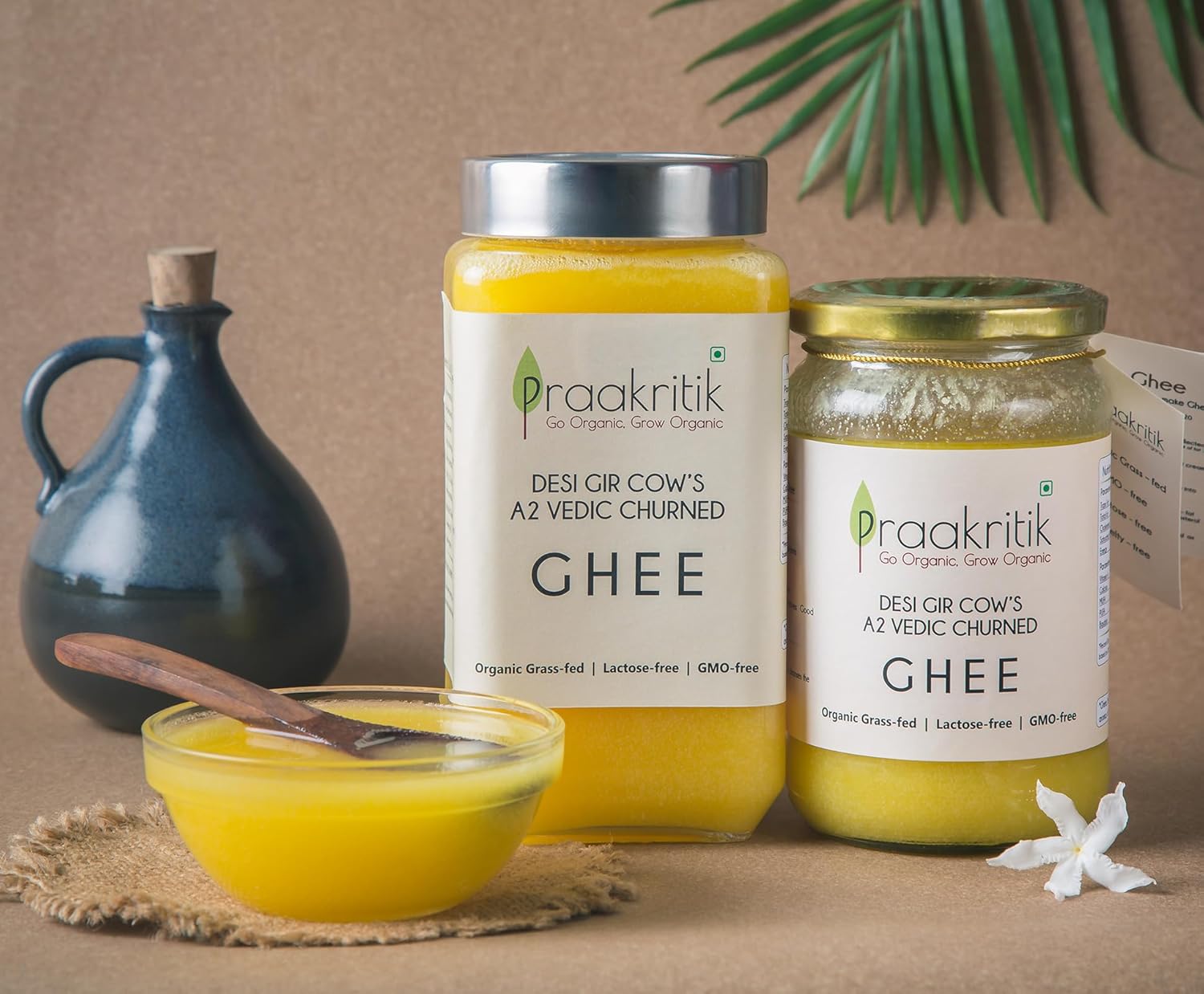 Pure Natural A2 Gir Cow Desi Ghee By Praakritik | High In Protein Fiber & Nutrients Healthy Desi Ghee Good For Weight Loss | (500ml) 16.9 Ounce | Jar Pack