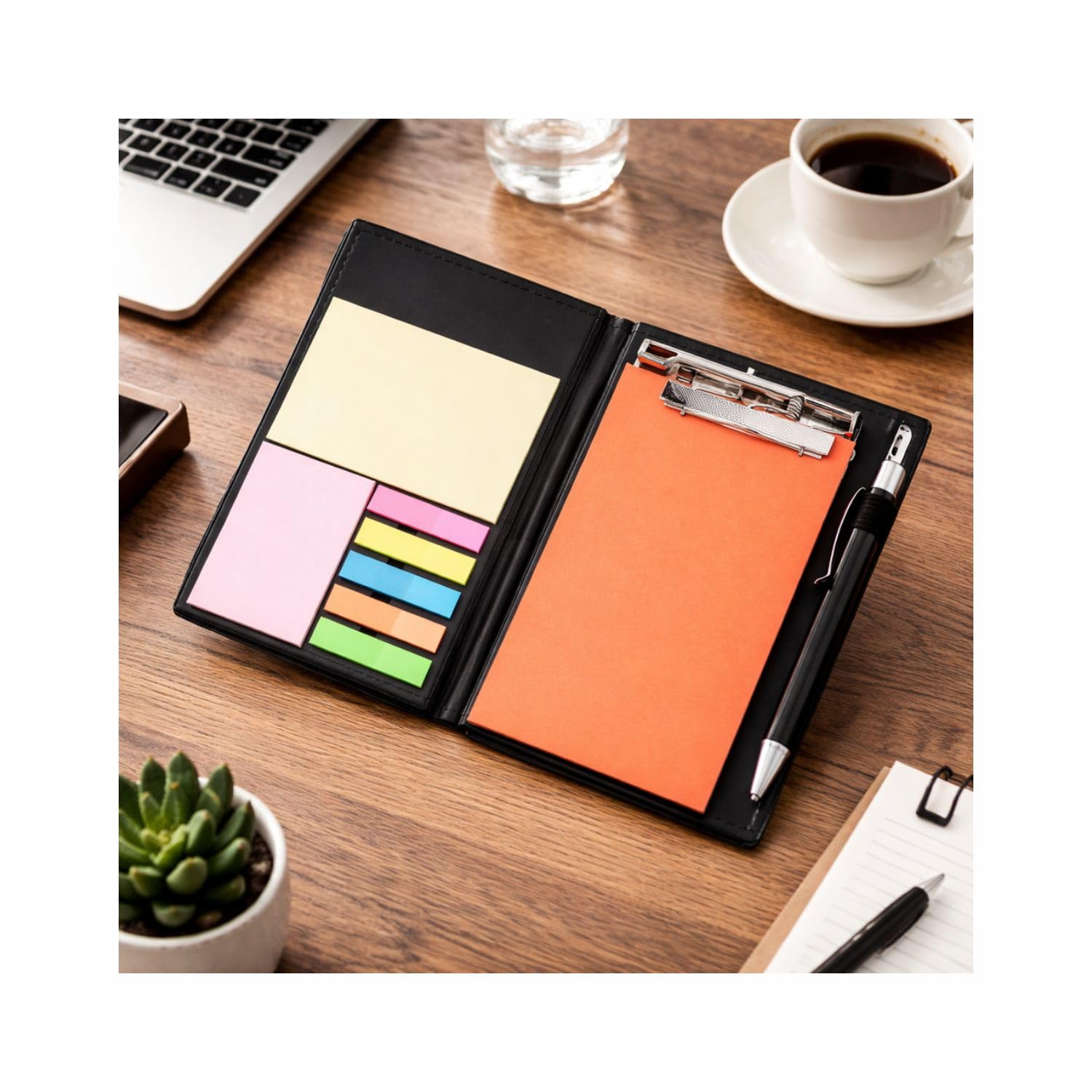 Memo Note Pad | Memo Note Book With Sticky Notes & Clip Holder In Diary Style (Rust)