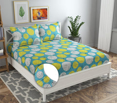 Double Bedsheet With 2 Matching Pillow Covers | 78x72+10 Inches, Sky Blue & Yellow - Soft Brushed Microfiber & Breathable & Wrinkle Free | All Round Elastic Fitted Bedsheet