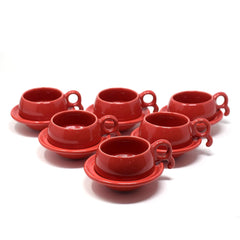 Red Peppy Ceramic Cups & Saucers Set Of 6 | Tea Cup Set Of 6 Cups + 6 Saucers For Tea, Coffee, Hot Drinks - 12 Pieces, 150ml, Microwave Safe