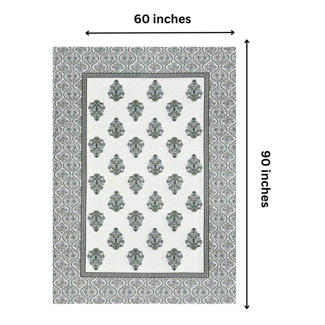 Soft Cotton Single Size Bedsheet With 1 Pillow Cover - 60 X 90 Inches, Cream & Green | Durable For Everyday Use - All Season Comfort