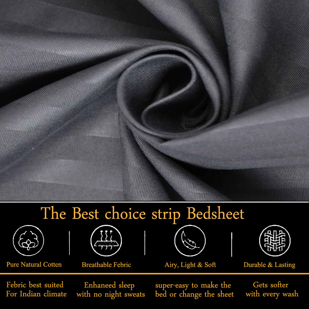 Plain Double Bedsheet For Queen Size With 2 Pillow Covers - 90 X 95 Inches, Grey | Wrinkle Resistant & Soft Skin Safe | All Season Comfort Fabric