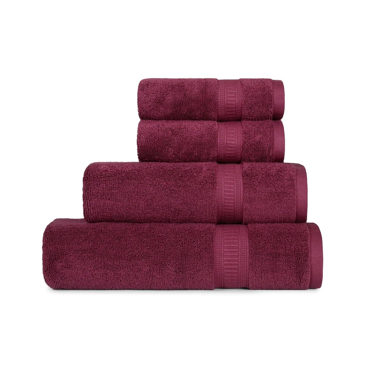 Mytrident Classic Kasturi Collection 1 Bath + 1 Small Bath & 2 Hand Towels 1200 Gsm | Highly Absorbent Towels For Bath - Fig Wine (Set Of 4)