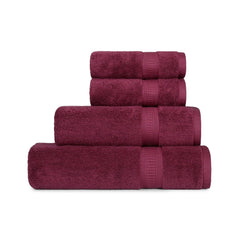 Mytrident Classic Kasturi Collection 1 Bath + 1 Small Bath & 2 Hand Towels 1200 Gsm | Highly Absorbent Towels For Bath - Fig Wine (Set Of 4)