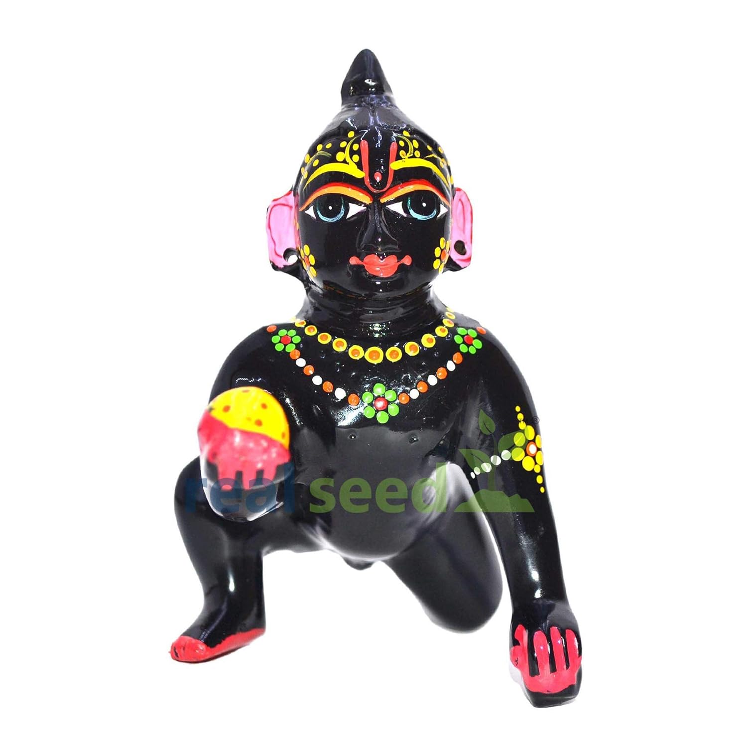 Premium Black Coated Brass Laddoo Gopal Idol, Hand Painted, Baby Krishna, Brass, Metal, Kanhaiya Ji, Petal Bal Gopal Murti | All Festivals Idol, Size - 11.1 X 12.5 X 7.3 Cms, Thakur Ji Murti