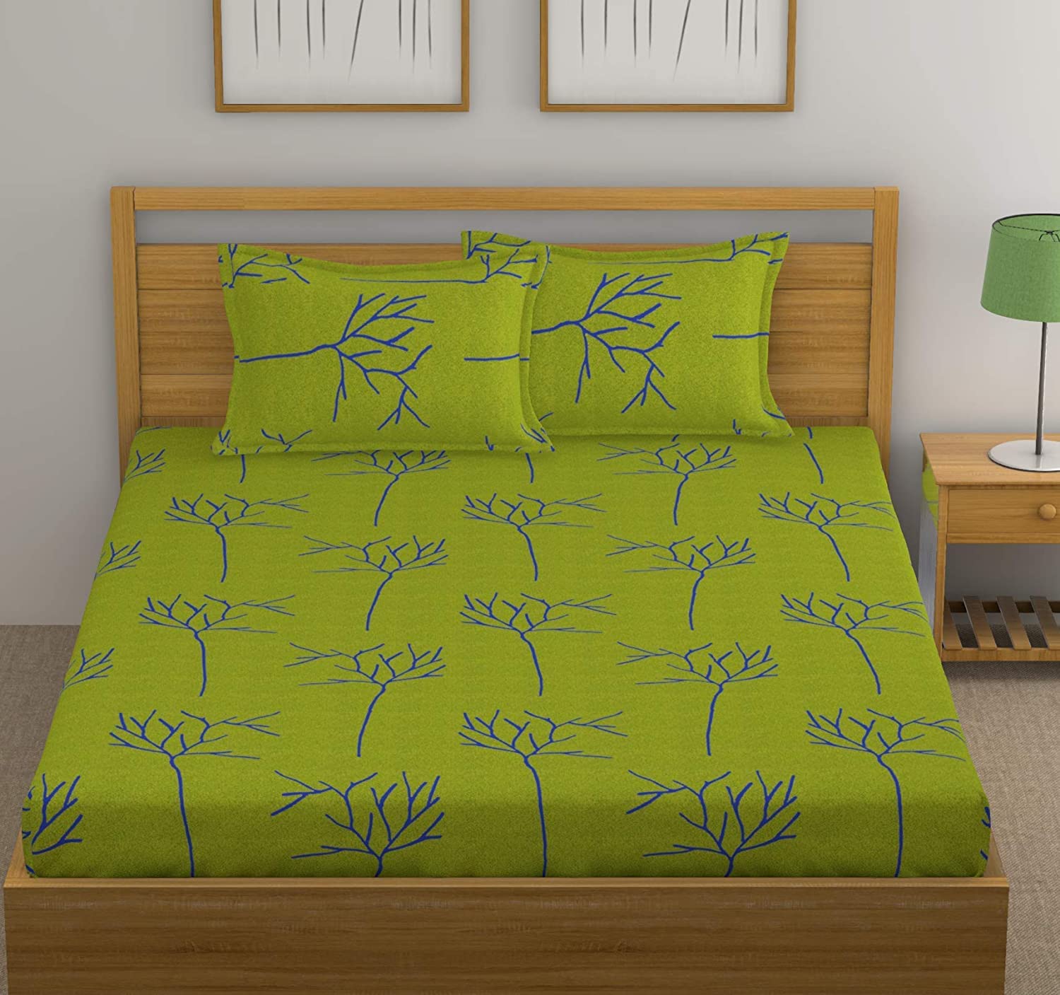 Queen Size For Bedsheet With 2 Pillow Covers - 88 X 96 Inches, Green & Blue | Soft & Comfortable Sleep Experience | Machine Wash In Cold Water