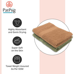 PatPug 100% Indian Ultra Soft Cotton 750 Gsm | Highly Absorbent, Fade Resistant Large Bath Towel (Coffee Brown & Olive Green)- Pack Of 2