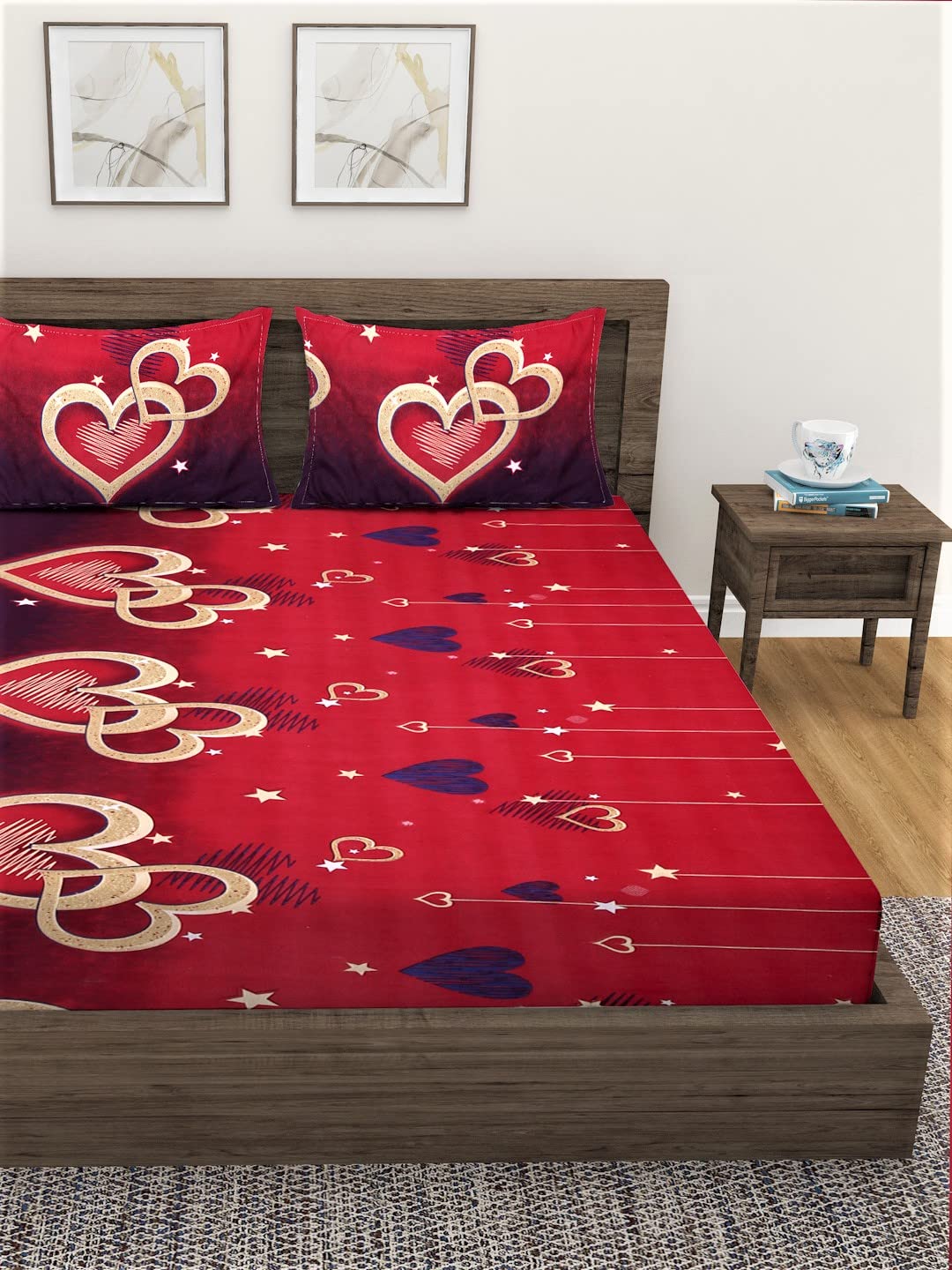 1 Double Bedsheet With 2 Pillow Covers - 85 X 86 inches, Red | Long-lasting Color Comfortable Fabric Bedsheet