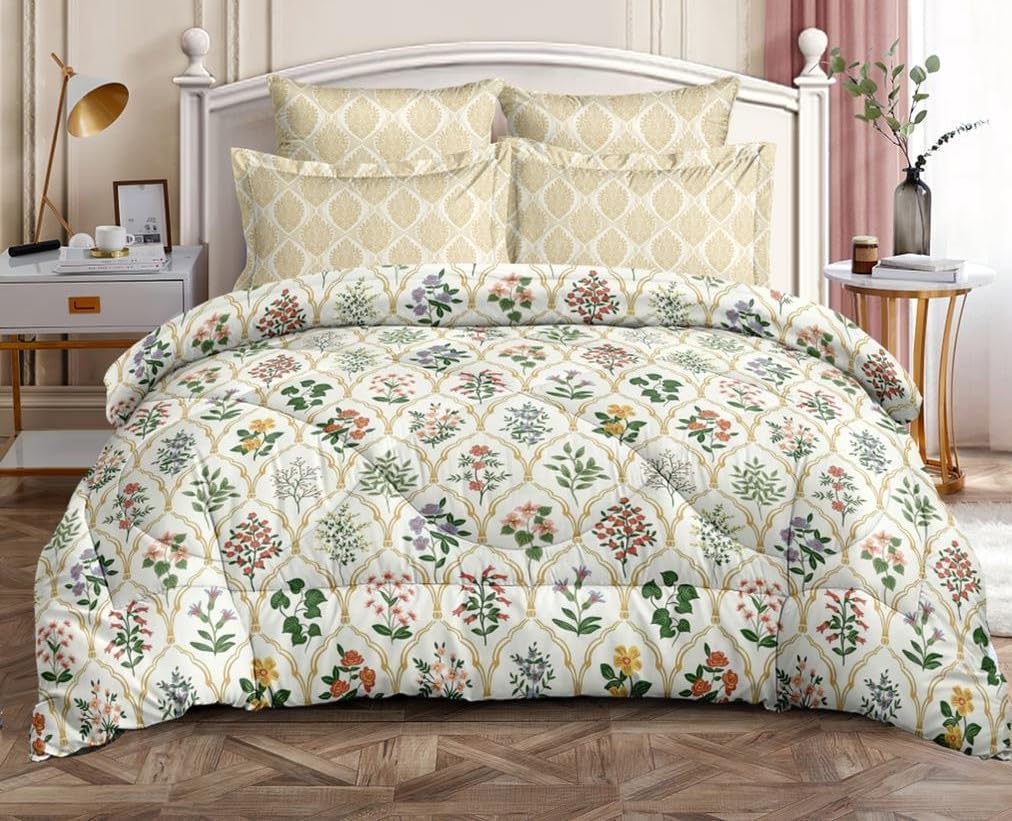 Glace Cotton Elastic Fitted Printed Double Bed King Size Bedsheet With 2 Pillow Cover | 72 X 72 Inches, Multicolor - Wrinkle Resistant, Breathable Bedsheet