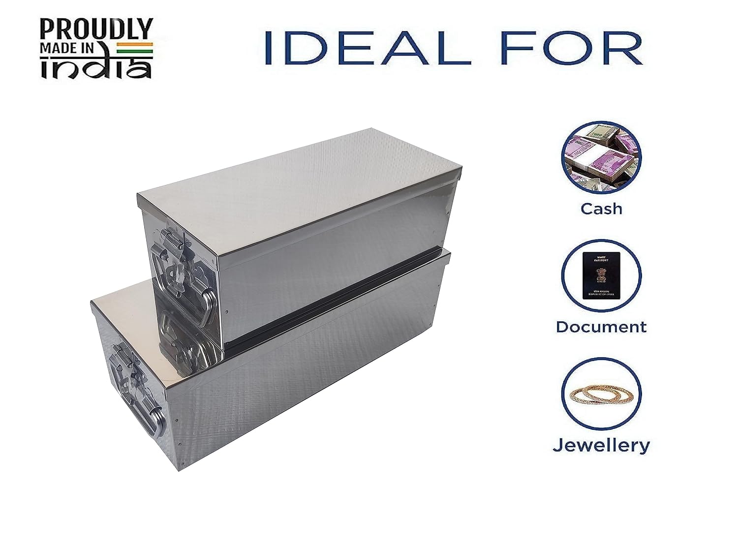 Stainless Steel Locker Boxes Jewellery Boxes Cash Peti Set Of 2 Size - 8 Inch, 10 Inch, Special Feature - Waterproof