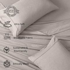 Elastic Fitted Bedsheet For Double Bed With 2 Pillow Covers | 60 X 78 Inches, Silver | Comfortable Fabric, Machine Washable | Softness Every Night