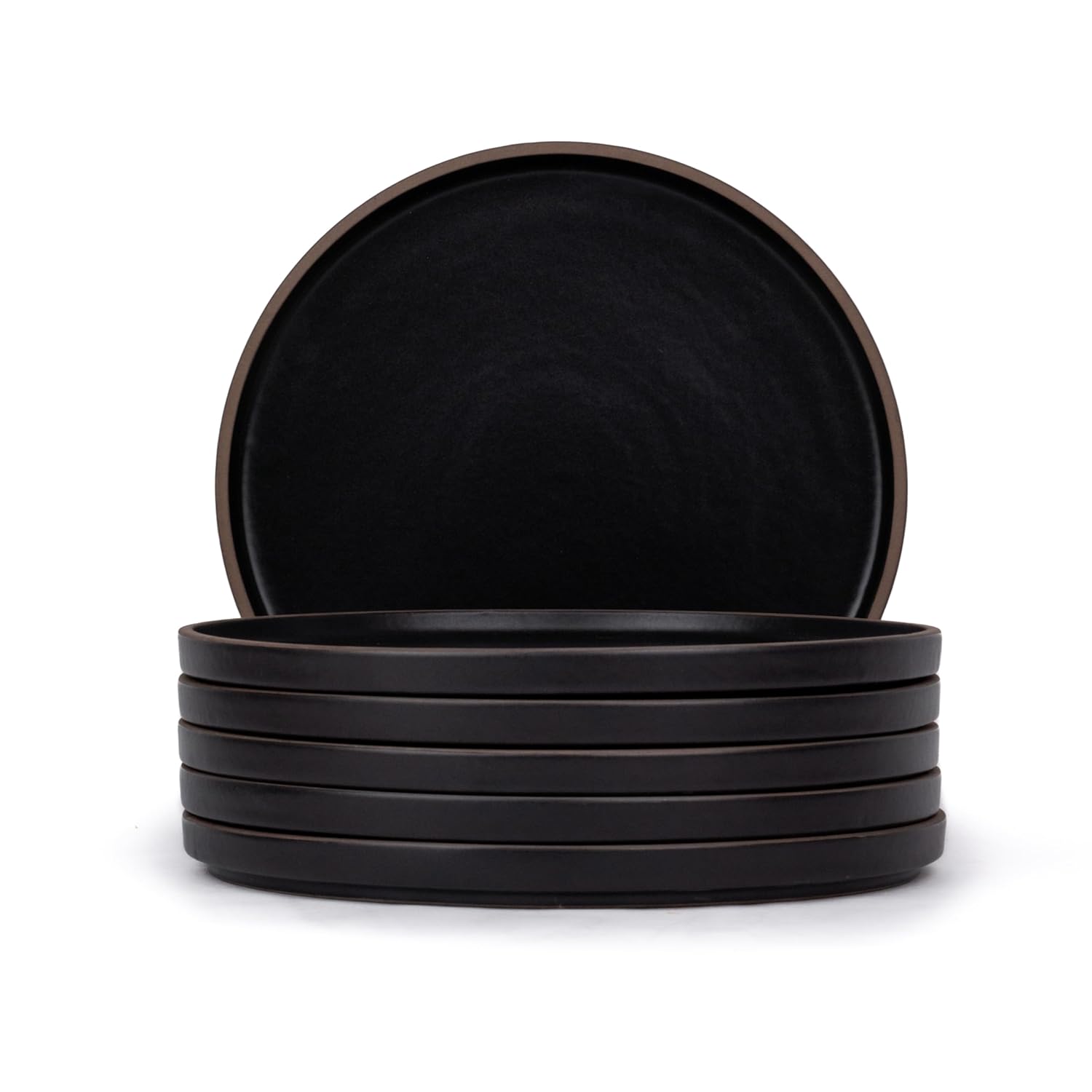 Ceramic Japandi Dinner Set - 12 Pcs, Black | Crockery Set, Ceramic Dinner Set With Matte Finish - Dinner Set Ceramic | 6 Dinner Plates + 6 Veg Small Bowls, 220ml Each