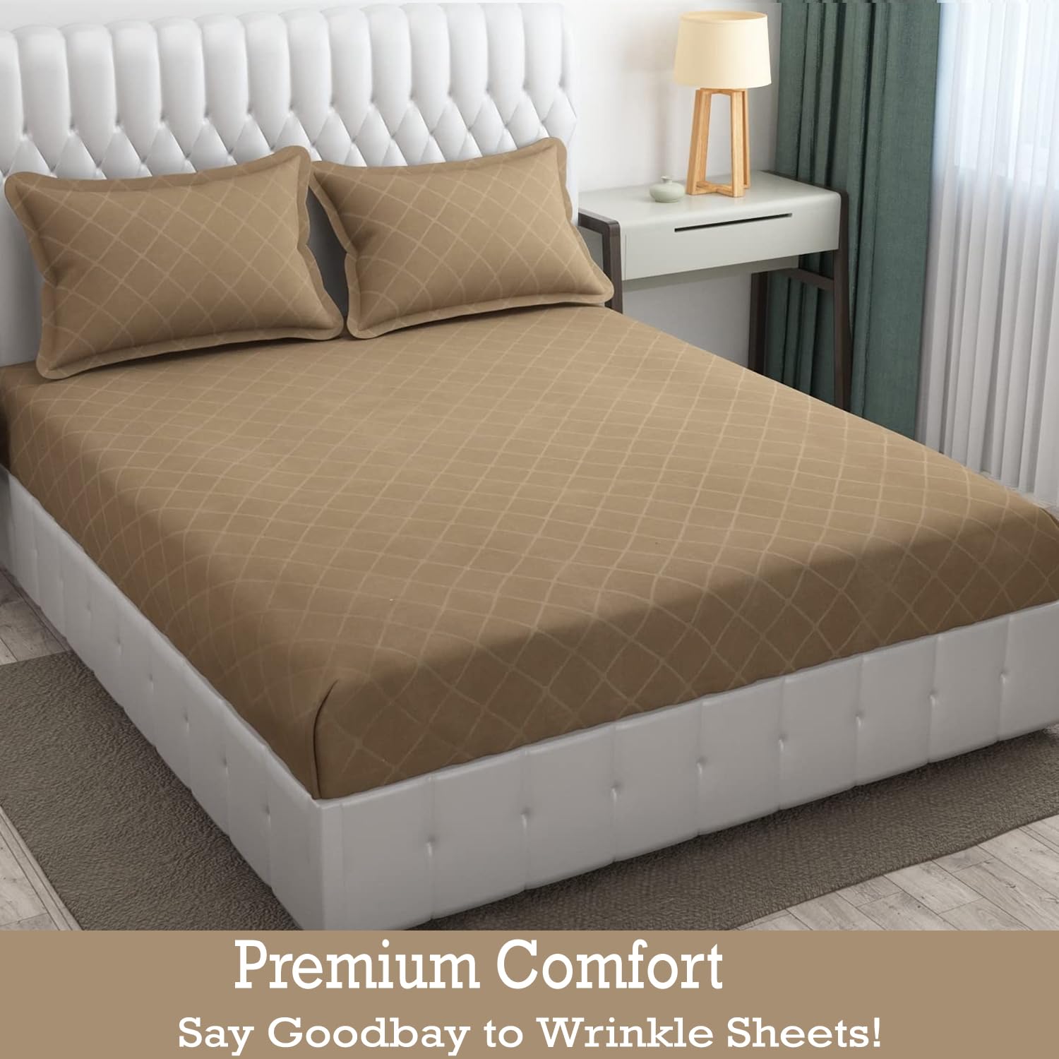 144 TC Rotary Printed King Size Bedsheet With 2 Pillow Covers - 90 X 95 Inches | Dark Beige, Barfi Design Bedsheet | Machine Washable & Wrinkle Resistant
