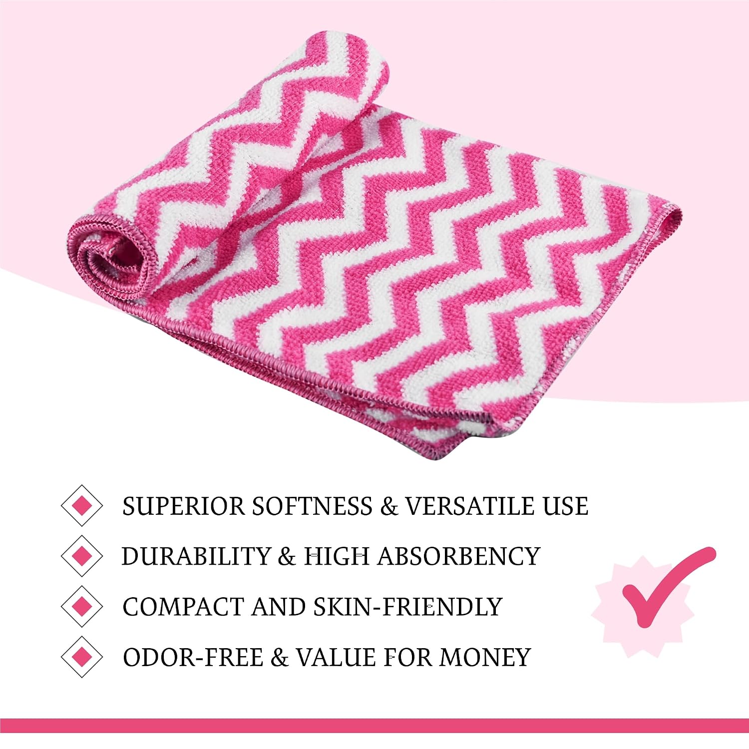 Kuber Industries Super Absorbent & Reusable Microfibre Face Towel 1300 Gsm (Zig Zag Pink) - Pack Of 12