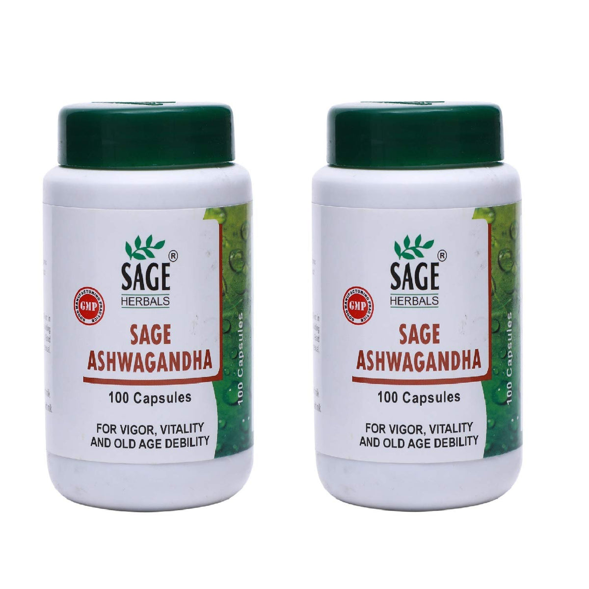 Sage Herbals Ashwagandha Capsules For Men, Immunity Booster, Improves Bone Health, Increase Muscle Strength | 100 Capsules 150gm 0.3lbs Each Pack Of 2