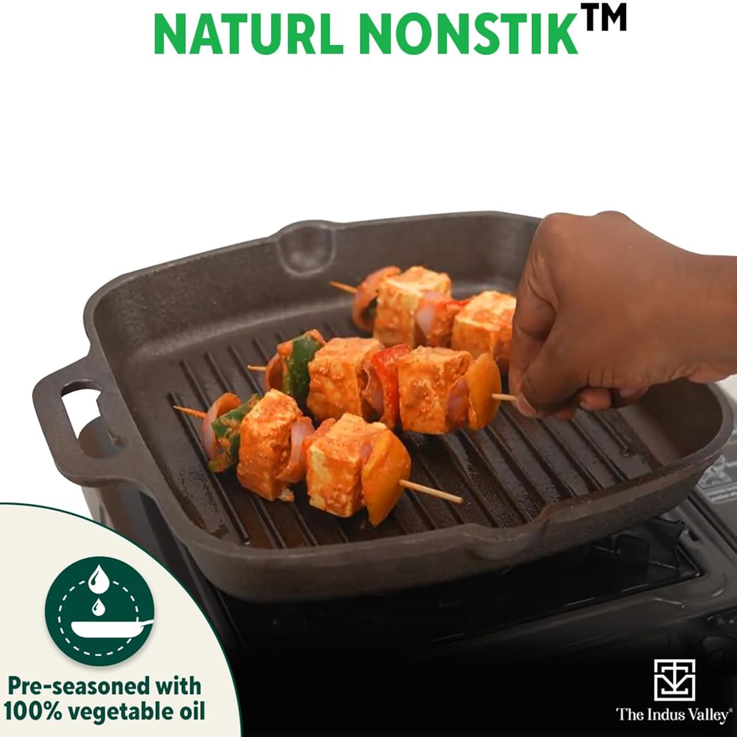 Pre-Seasoned Black Cast Iron Grill Pan With Double Handle - Medium, 26.7 Cm, 10.5 Inch, 1.8 Liters, 3.3 Kg | Induction Friendly, 100% Pure & Toxin-Free, No Chemical Coating