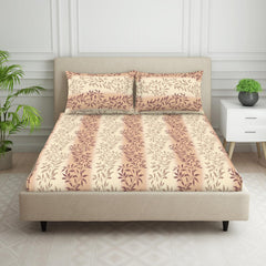 King Size Double Bedsheet 2 Matching Pillow Cover - 108 X 108 Inches, Light Brown & Beige | Durable & Long Lasting Wrinkle Resistant Fabric - All Season Comfort