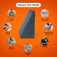 Wedge Pillow Memory Foam For Pain Relief, Grey - 18 L X 17.5 W X 11 H Inch | Wedge Cushion, For Back Support, Acid Reflux, Snoring, Gerd, Leg Elevation, Pregnancy | Removable Velvet Cover