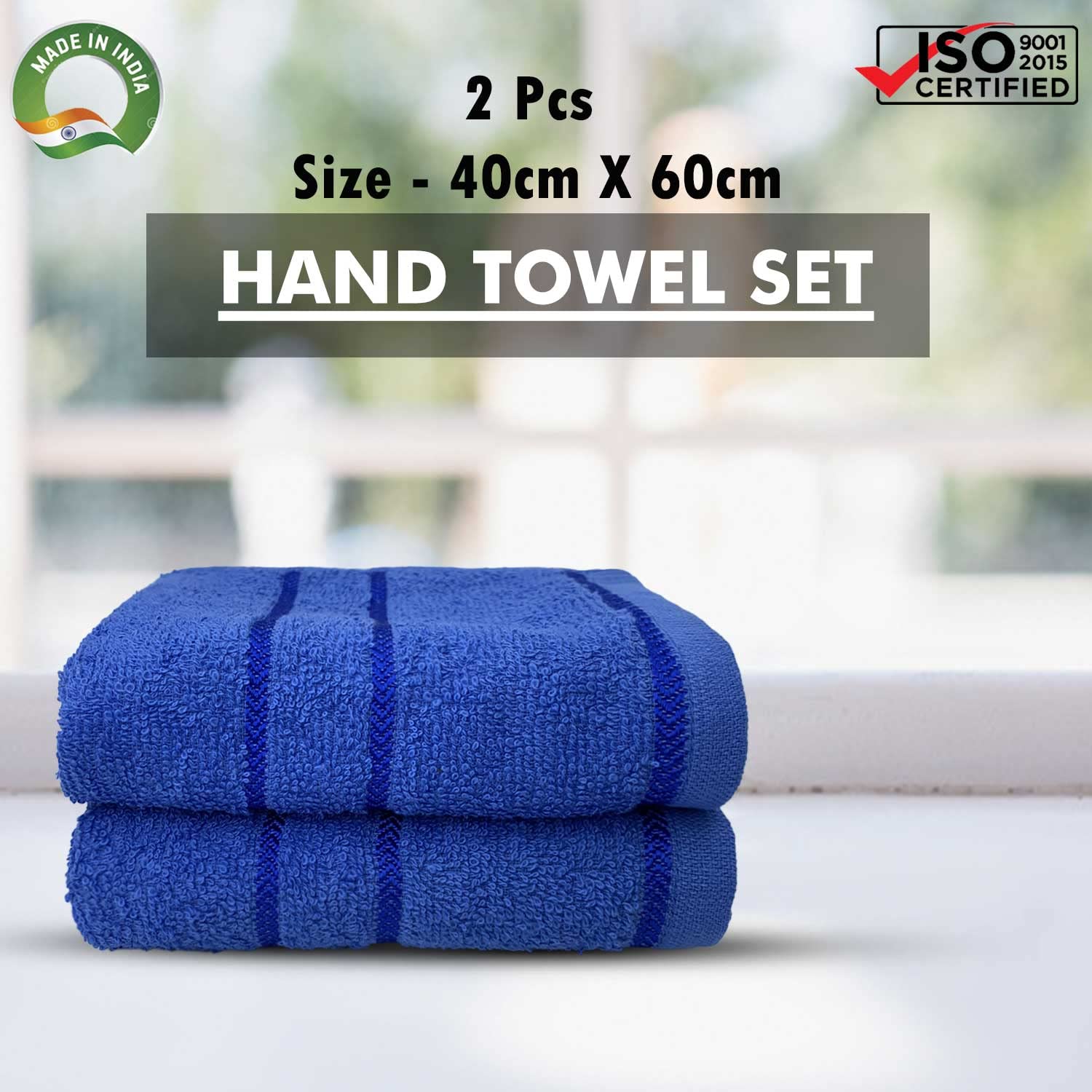 Sassoon Melrose 100% Cotton Hand Towel 400 Gsm | Highly Absorbent, Soft Material Perfect For Daily Use (Blue) -2 Piece