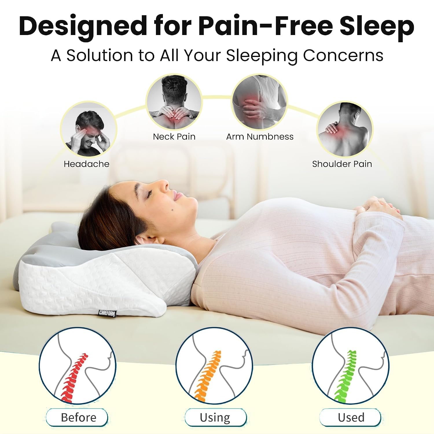 Memory Foam Butterfly Orthopedic Pillow, For Arm Rest & Dual Height, Grey & White | Neck Head & Shoulder Support | Effective For Sleep Disorders, Insomnia, Snoring, Jacquard Cover