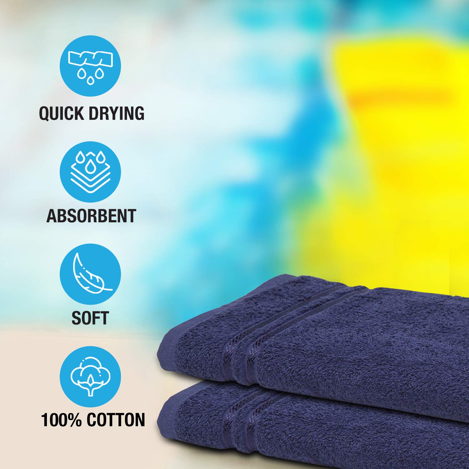 Welspun 100% Cotton Quick Dry Bath Towel 450 Gsm | Soft, Fluffy & Super Absorbent Extra Large Bath Towels (Dark Blue)