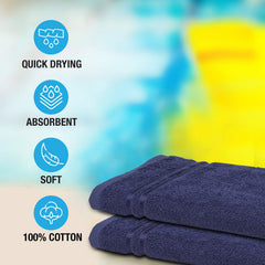 Welspun 100% Cotton Quick Dry Bath Towel 450 Gsm | Soft, Fluffy & Super Absorbent Extra Large Bath Towels (Dark Blue)