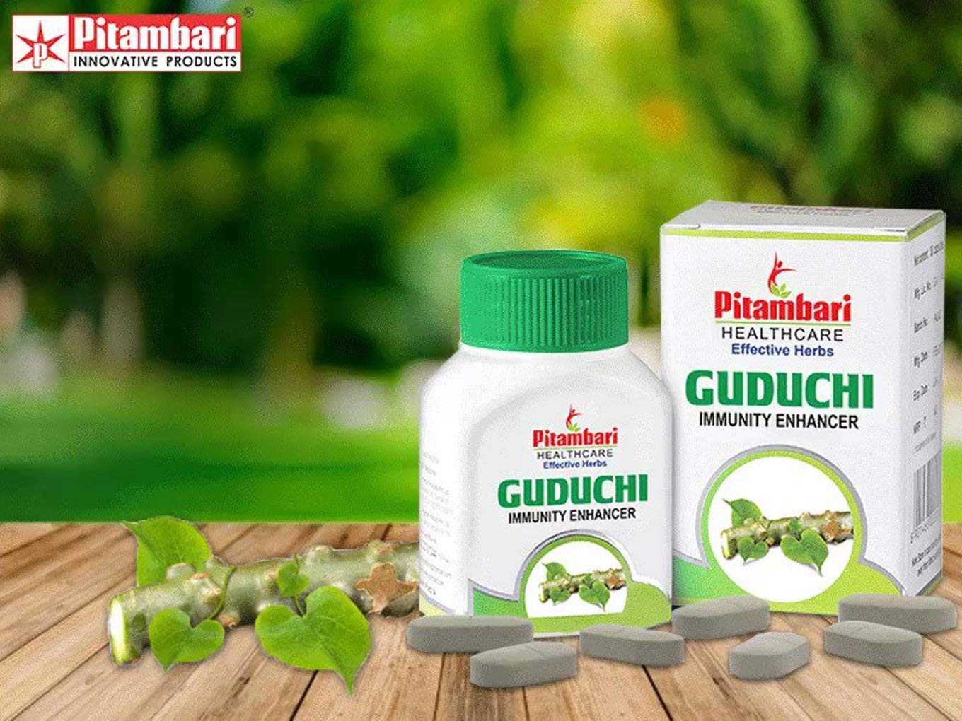 Pitambari Guduchi Tablets, Immunity Booster, 100% Vegetarian Nature Extract | 60 Tablets 100gm 0.2lbs