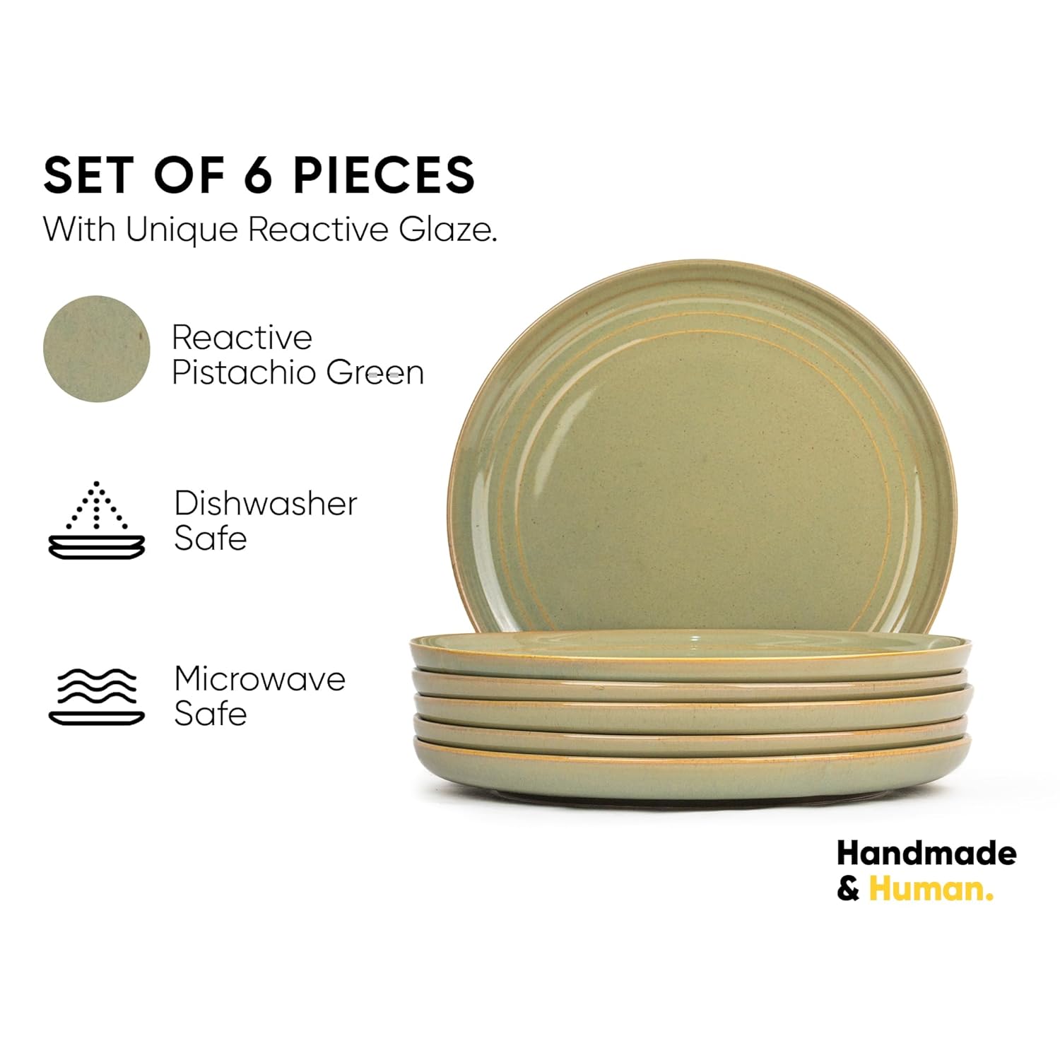 Ceramic Dinner Plates Set Of 6 Pieces, Pistachio Green | Ceramic Plates Set - Glossy Finish Plate Set | Ceramic Dinner Plates - Set Of 6 Plates For Dinner | Microwave Safe & Chip Resistant