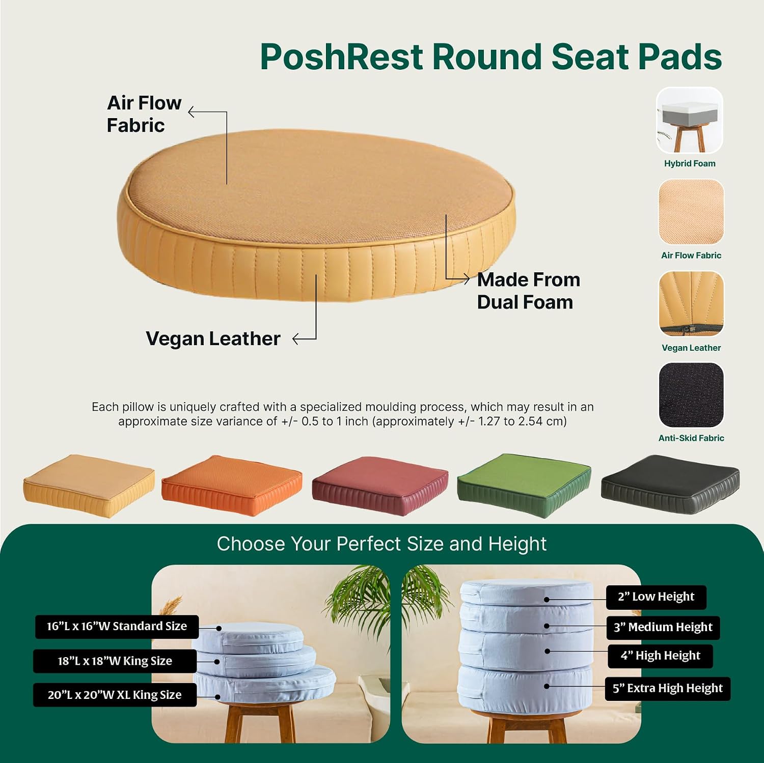 Round Chair Cushion Pad, Memory Foam Pillow, Seat Cushion, King Size - 18 Inch | High-Resilience Pillow, Hip Support & Back Pain Relief | Sitting Pillow, Office Chair Cushion - Set Of 1