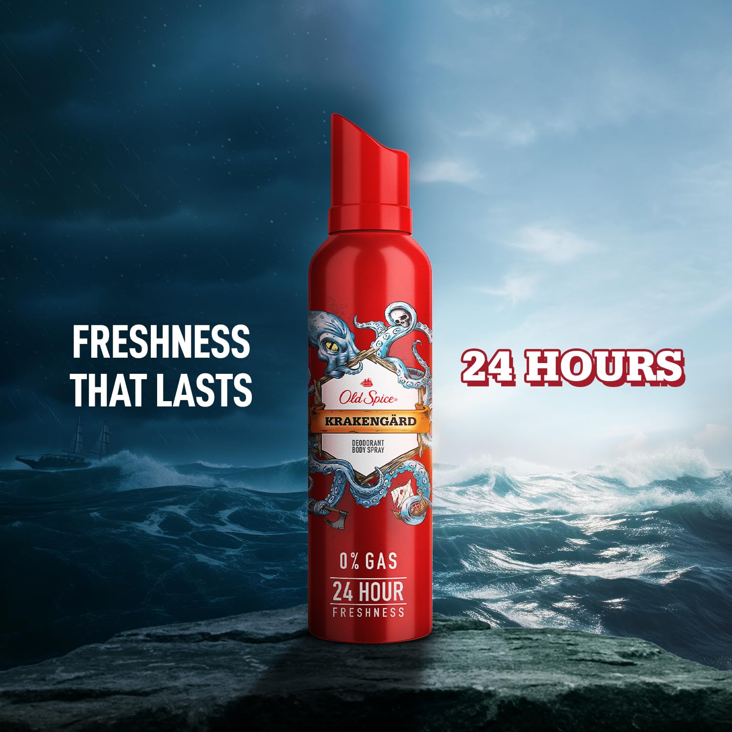 Old Spice Krakengard No Gas 24 Hour Long Lasting Freshness Deodorant Perfume Body Spray For Men 140ml 4.7 Fl.oz.