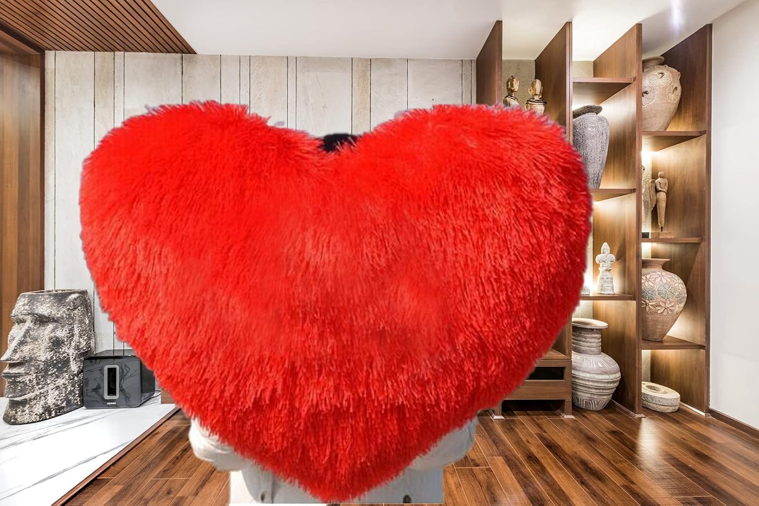 Love Heart Pillow Best Gifts For Birthday Valentine's Day, Red - Big Size | Thanks With A Grateful Heart Love Fur Throw Pillow Cushion | Beautiful Heart Pillow, Washable - Pack Of 1