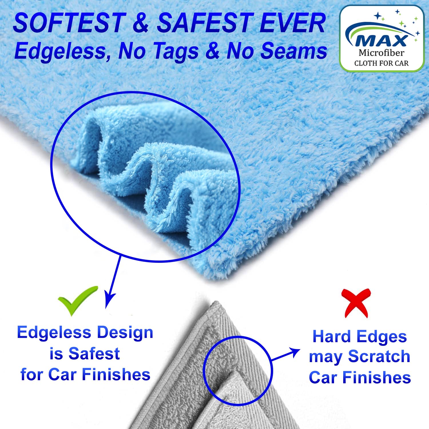 Max Microfiber Cloth 1200 Gsm | Softest & Safest Ever Edgeless Coral Fleece Microfiber Cloth Towel For Car Cleaning, Drying, Buffing & Polishing - Pack Of 8