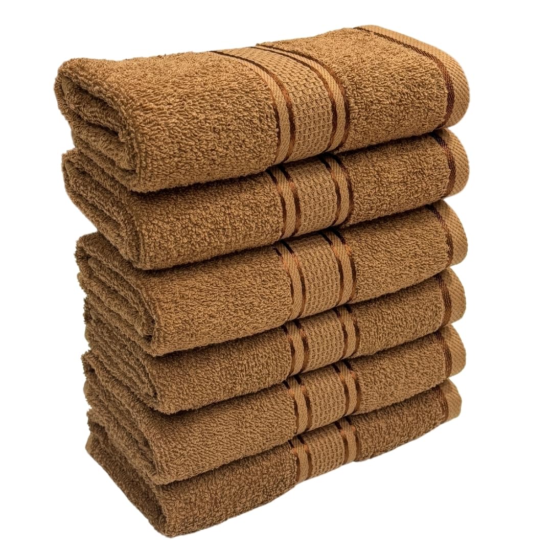 Stamio Cotton 425 Gsm For Men, Women, Home Use, Gym, Wash Basin | Soft, Absorbent, Quick Dry, Small Size Towels, Travel Friendly (Sepia Brown) - Set Of 6