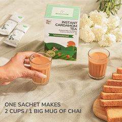 Teafit Unsweetened Instant Cardamom Tea Premix - Pack Of 20 Sachets, 280gm, 9.8 Ounce | Premium Milk Tea Premix, Just Add Water - Strong Home Like Elaichi Chai | Medium Caffeine