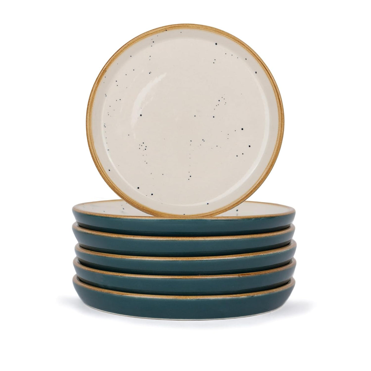 Ceramic Quarter Plates Set Of 6, Teal Ivory | Ceramic Snack Plates - Snacks Plates Set | Dessert Plates, Snack Plate - Small Plates With Glossy Finish | Microwave Safe & Chip Resistant