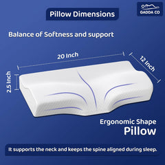 Orthopedic Contour Memory Foam Pillow For Neck & Shoulder Pain Relief, White, Size - 20 X 12 X 2.5 Inch | Butterfly Design With Jacquard Cover | Better Sleep & Comfortable & Soft Pillow