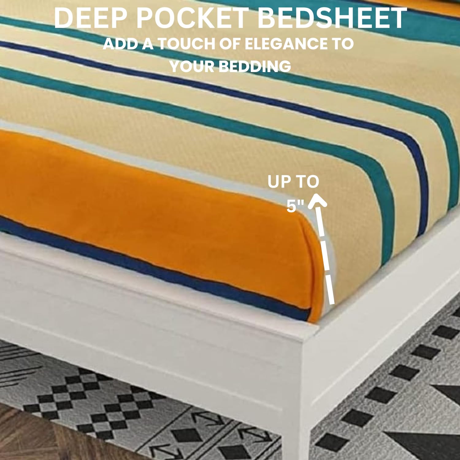 Elastic Fitted Bedsheet For Double Bed With 2 Pillow Cover - 60 X 78 Inches, Multicolor | Super Soft Brushed Durable Fabric