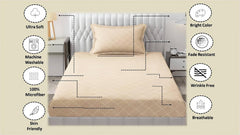 Check Single Bedsheet With 1 Pillow Cover 60 X 90 Inches, Cream | Comfortable & Durable | Elegant Printed Bedding Set For Daily Use